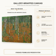 Gustav Klimt - Birch Forest gallery wrap canvas construction and hanging details infographic
