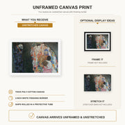 Gustav Klimt - Death and Life canvas print size comparison and framing display infographic