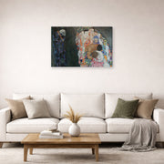 Gallery-wrapped canvas print of Gustav Klimt's 'Death and Life' displayed on a wall in a living room (image 2 of 2)