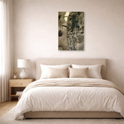 Unframed poster print of Gustav Klimt's 'Faculty Paintings' displayed on a wall in a bedroom