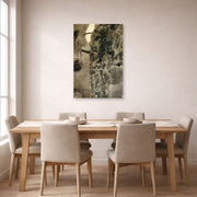 Unframed poster print of Gustav Klimt's 'Faculty Paintings' displayed on a wall in a dining room