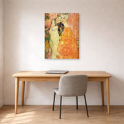 Gallery-wrapped canvas print of Gustav Klimt's 'Freundinnen' displayed on a wall in an office