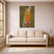 Gallery-wrapped canvas print of Gustav Klimt's 'Hope II 1907' displayed on a wall in a living room (image 1 of 2)