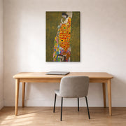 Gallery-wrapped canvas print of Gustav Klimt's 'Hope II 1907' displayed on a wall in an office