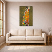 Unframed poster print of Gustav Klimt's 'Hope II 1907' displayed on a wall in a living room (image 1 of 2)