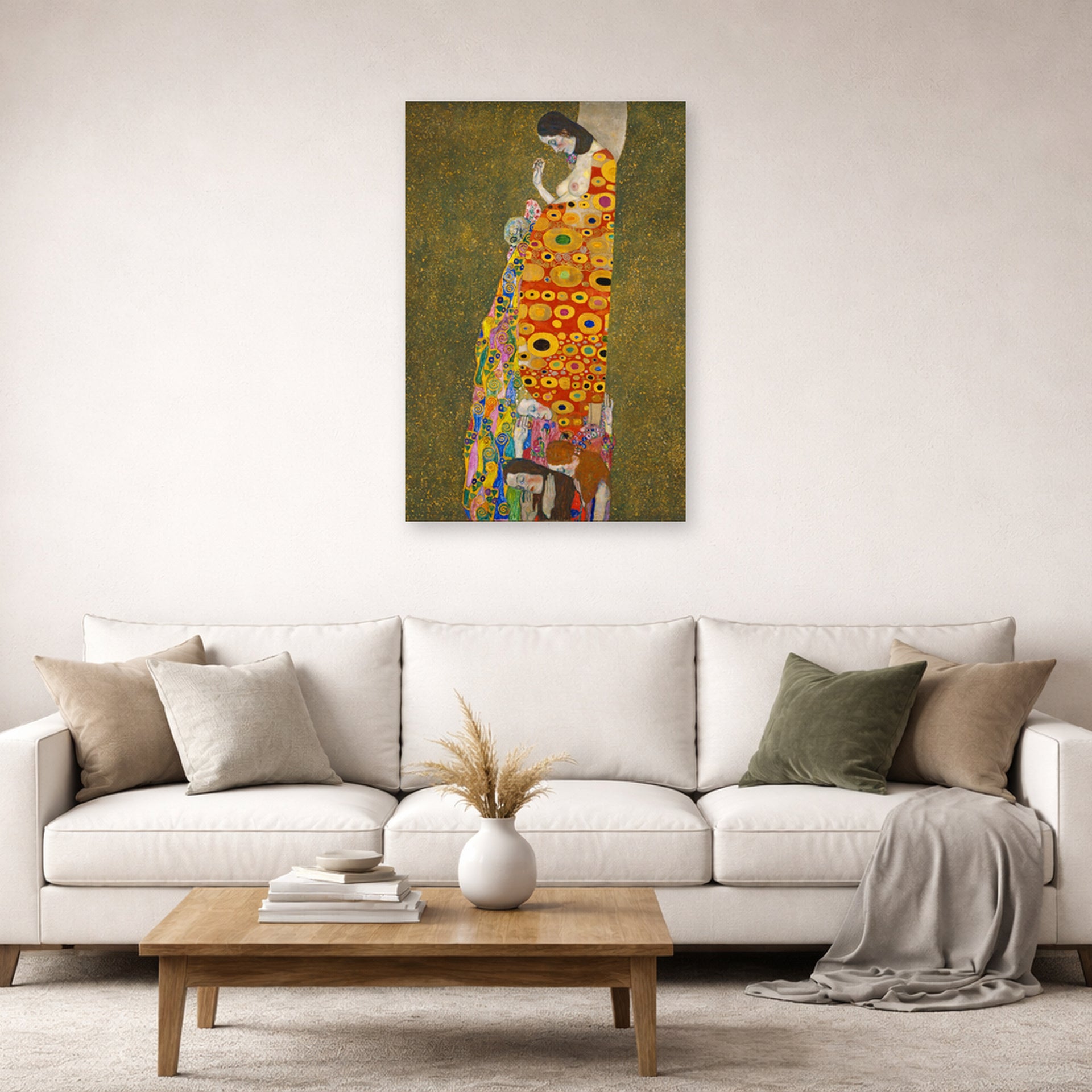 Unframed poster print of Gustav Klimt's 'Hope II 1907' displayed on a wall in a living room (image 2 of 2)