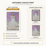 Gustav Klimt - Mäda Primavesi canvas print size comparison and framing display infographic
