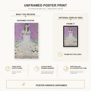 Gustav Klimt - Mäda Primavesi poster print size comparison and framing display infographic