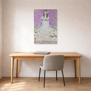 Unframed poster print of Gustav Klimt's 'Mäda Primavesi' displayed on a wall in an office