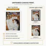 Gustav Klimt - Mother and Child canvas print size comparison and framing display infographic