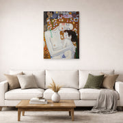 Unframed poster print of Gustav Klimt's 'Mother and Child' displayed on a wall in a living room (image 2 of 2)