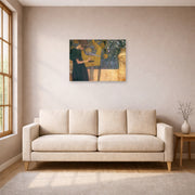 Unframed poster print of Gustav Klimt's 'Music' displayed on a wall in a living room (image 1 of 2)
