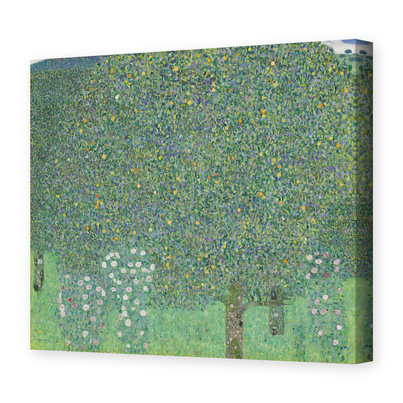 Gustav Klimt's 'Rose Bushes Under Trees' painting reproduced as a gallery-wrapped canvas print