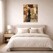 Gallery-wrapped canvas print of Gustav Klimt's 'The Bride Unfinished' displayed on a wall in a bedroom