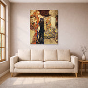 Gallery-wrapped canvas print of Gustav Klimt's 'The Bride Unfinished' displayed on a wall in a living room (image 1 of 2)