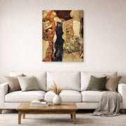 Gallery-wrapped canvas print of Gustav Klimt's 'The Bride Unfinished' displayed on a wall in a living room (image 2 of 2)