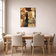 Unframed poster print of Gustav Klimt's 'The Bride Unfinished' displayed on a wall in a dining room