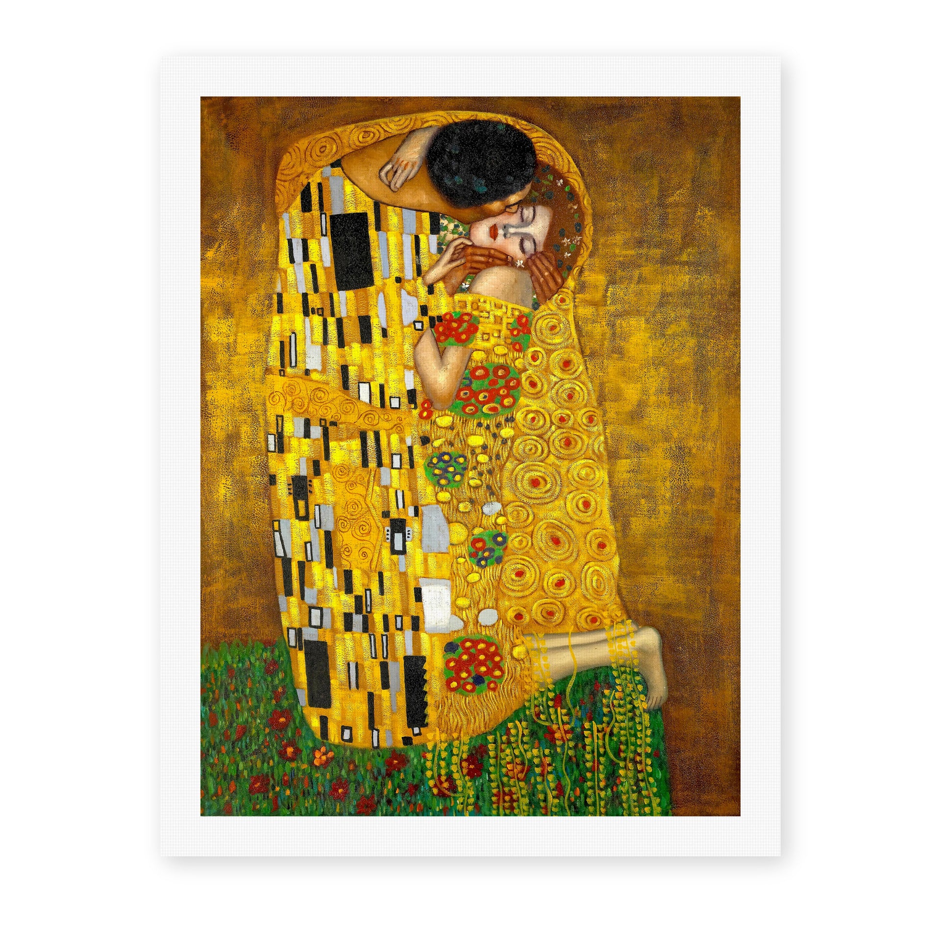 Gustav Klimt's 'The Kiss' painting reproduced as a rolled canvas print