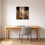 Gallery-wrapped canvas print of Gustav Klimt's 'The Three Ages of Woman' displayed on a wall in an office