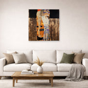 Unframed poster print of Gustav Klimt's 'The Three Ages of Woman' displayed on a wall in a living room (image 2 of 2)