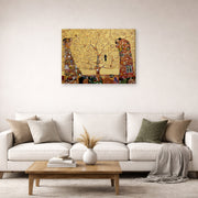 Gallery-wrapped canvas print of Gustav Klimt's 'The Tree of Life' displayed on a wall in a living room (image 2 of 2)