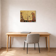 Gallery-wrapped canvas print of Gustav Klimt's 'The Tree of Life' displayed on a wall in an office