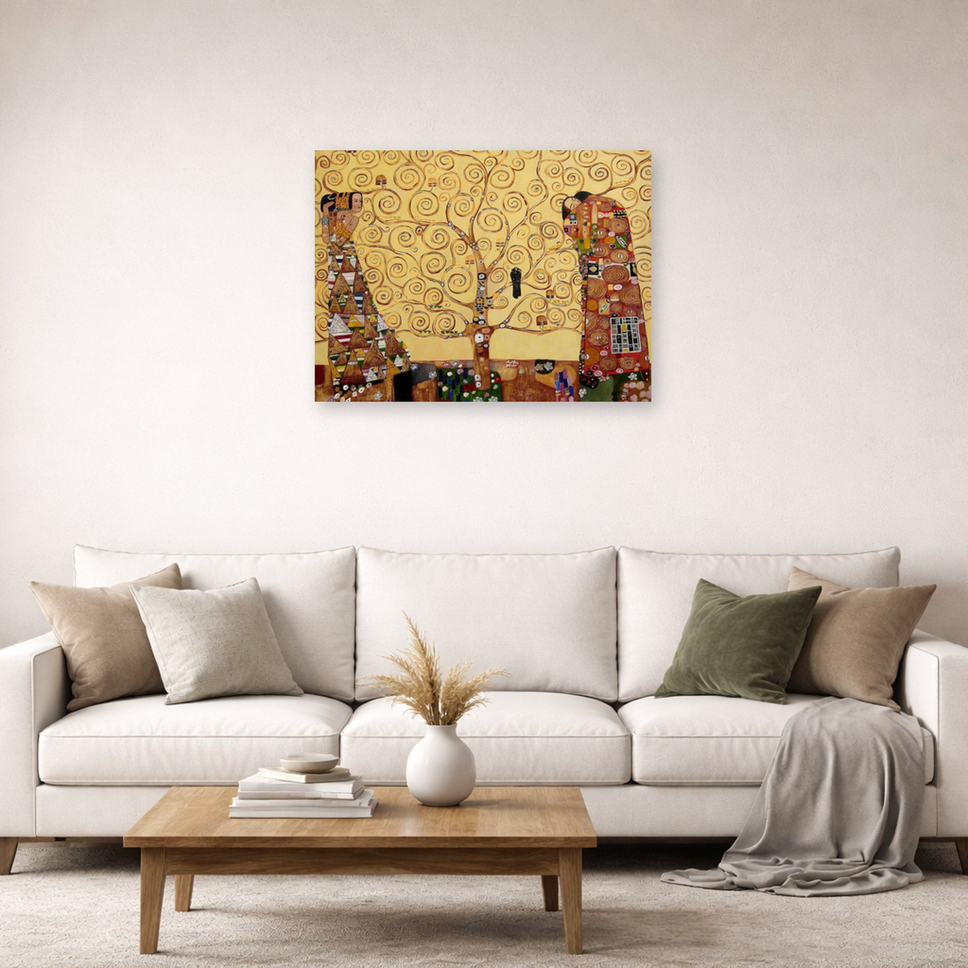 Unframed poster print of Gustav Klimt's 'The Tree of Life' displayed on a wall in a living room (image 2 of 2)