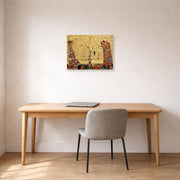 Unframed poster print of Gustav Klimt's 'The Tree of Life' displayed on a wall in an office
