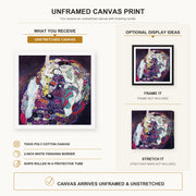 Gustav Klimt - The Virgin canvas print size comparison and framing display infographic
