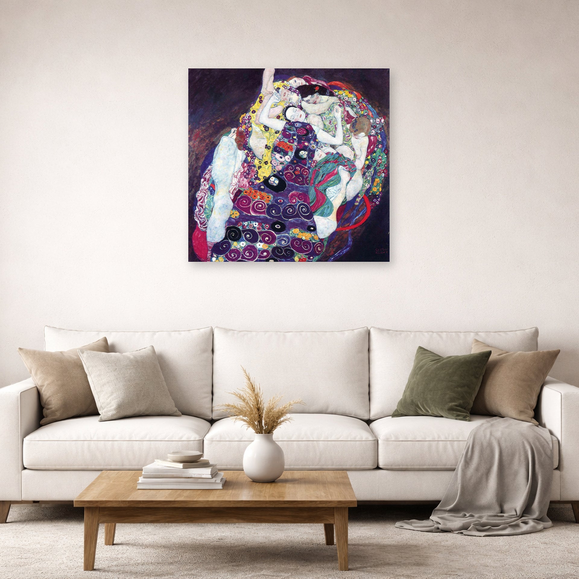 Unframed poster print of Gustav Klimt's 'The Virgin' displayed on a wall in a living room (image 2 of 2)