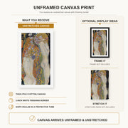 Gustav Klimt - Water Snakes II canvas print size comparison and framing display infographic