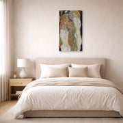 Gallery-wrapped canvas print of Gustav Klimt's 'Water Snakes II' displayed on a wall in a bedroom