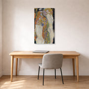Gallery-wrapped canvas print of Gustav Klimt's 'Water Snakes II' displayed on a wall in an office