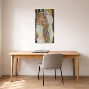 Unframed poster print of Gustav Klimt's 'Water Snakes II' displayed on a wall in an office