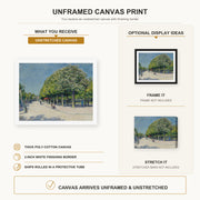 Gustave Caillebotte - Argenteuil Fete Foraine canvas print size comparison and framing display infographic