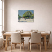 Gallery-wrapped canvas print of Gustave Caillebotte's Argenteuil Fete Foraine displayed on a wall in a dining
