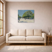Gallery-wrapped canvas print of Gustave Caillebotte's Argenteuil Fete Foraine displayed on a wall in a living room