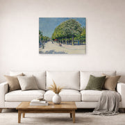 Gallery-wrapped canvas print of Gustave Caillebotte's Argenteuil Fete Foraine displayed on a wall in a living room
