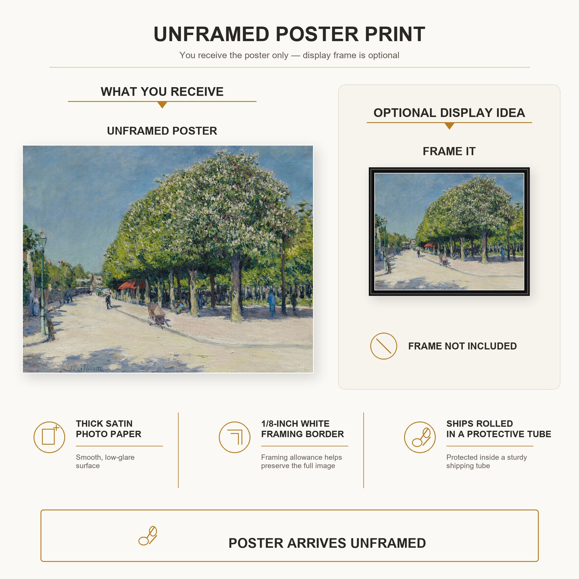 Gustave Caillebotte - Argenteuil Fete Foraine poster print size comparison and framing display infographic