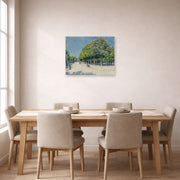Unframed poster print of Gustave Caillebotte's Argenteuil Fete Foraine displayed on a wall in a dining