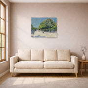 Unframed poster print of Gustave Caillebotte's Argenteuil Fete Foraine displayed on a wall in a living room