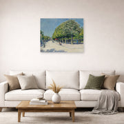 Unframed poster print of Gustave Caillebotte's Argenteuil Fete Foraine displayed on a wall in a living room