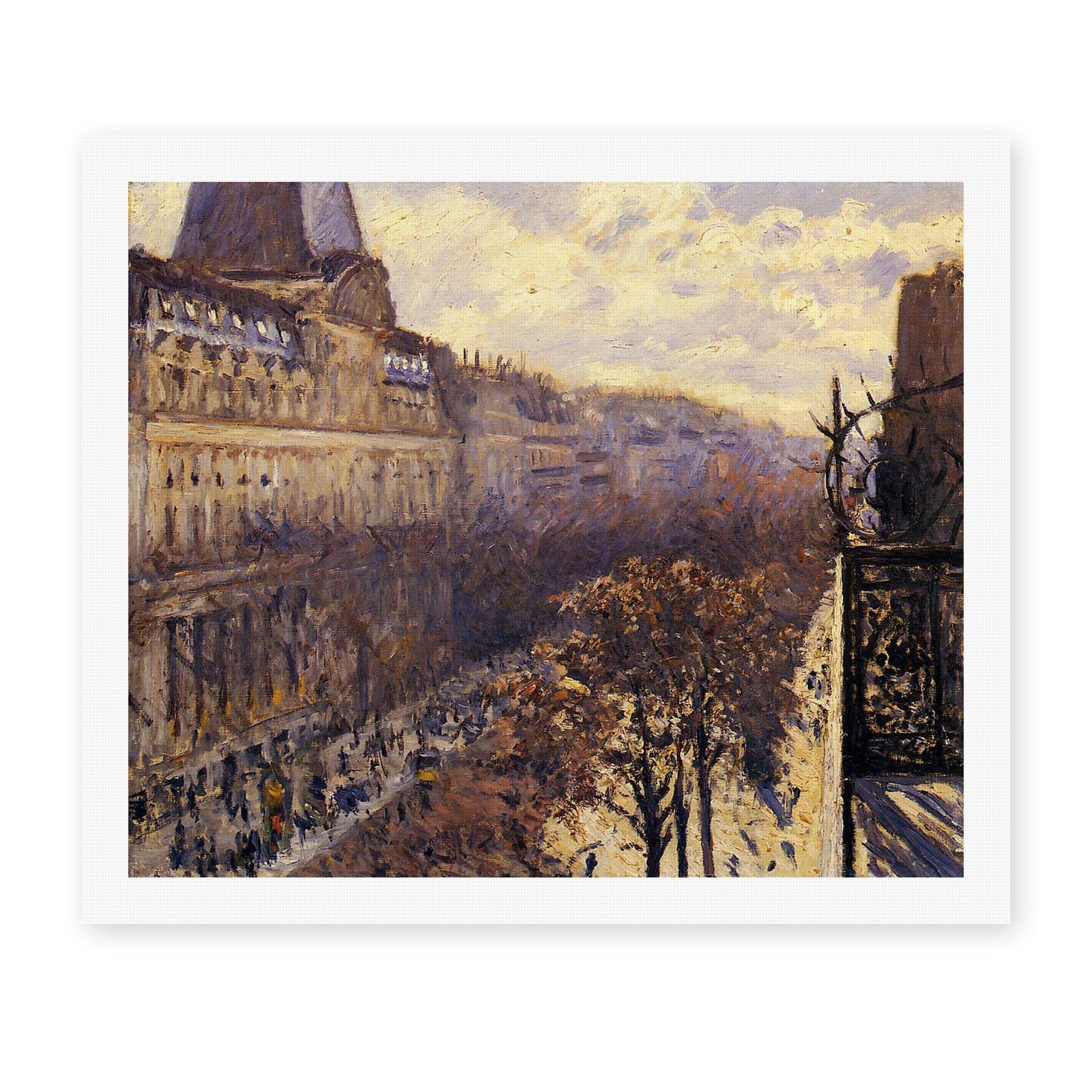 Gustave Caillebotte's 'Boulevard des Italiens' painting reproduced as a rolled canvas print