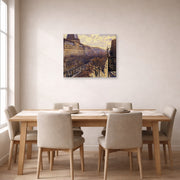 Gallery-wrapped canvas print of Gustave Caillebotte's Boulevard des Italiens displayed on a wall in a dining