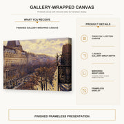 Gustave Caillebotte - Boulevard des Italiens gallery wrap canvas construction and hanging details infographic