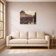 Unframed poster print of Gustave Caillebotte's Boulevard des Italiens displayed on a wall in a living room