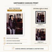 Gustave Caillebotte - Dans un café canvas print size comparison and framing display infographic