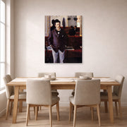 Gallery-wrapped canvas print of Gustave Caillebotte's Dans un café displayed on a wall in a dining