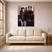 Gallery-wrapped canvas print of Gustave Caillebotte's Dans un café displayed on a wall in a living room