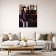 Gallery-wrapped canvas print of Gustave Caillebotte's Dans un café displayed on a wall in a living room